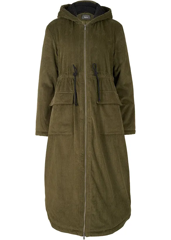 Cappotto in velluto a coste con cappuccio in pile teddy di puro cotone, bonprix