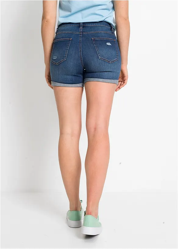 Shorts di jeans effetto sdrucito, a vita media, bonprix