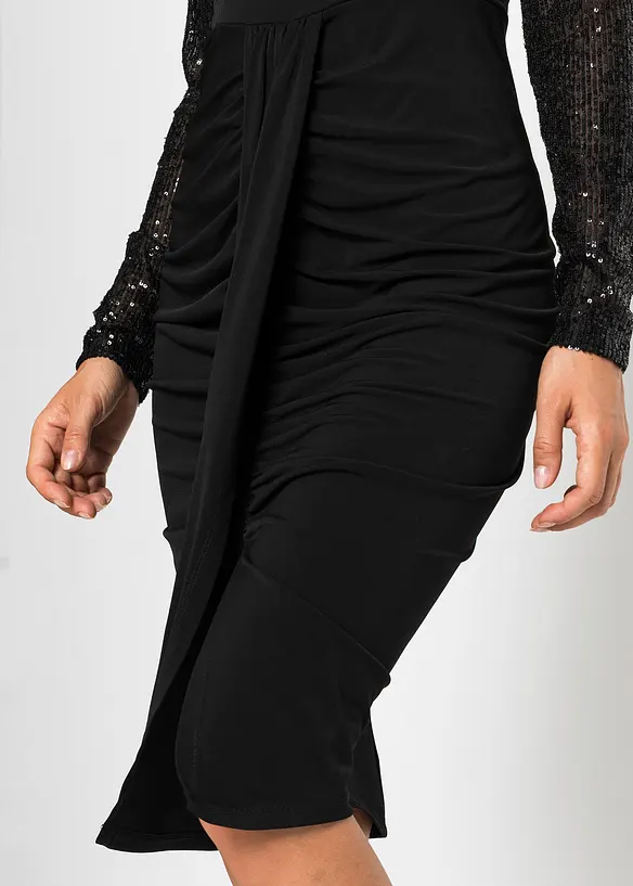 Abito in jersey con paillettes e drappeggio, bonprix