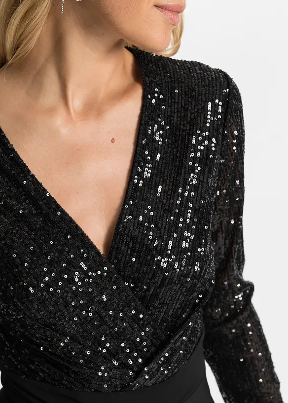 Abito in jersey con paillettes e drappeggio, bonprix