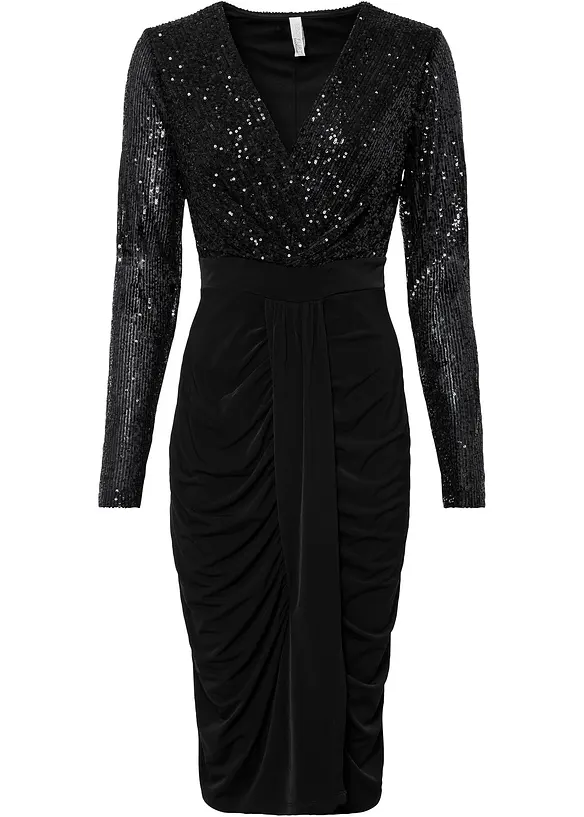 Abito in jersey con paillettes e drappeggio, bonprix