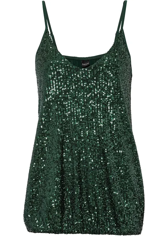 Top con spalline sottili e paillettes in morbido misto viscosa, bonprix