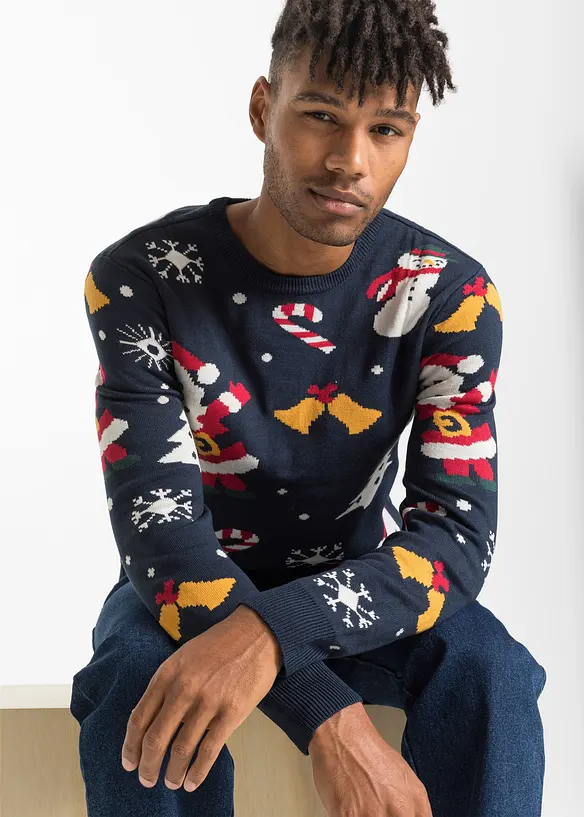 Maglione in filato fine con motivo natalizio, bonprix