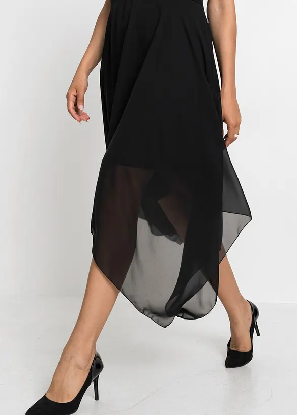 Abito da sera midi in fine chiffon con paillettes, bonprix