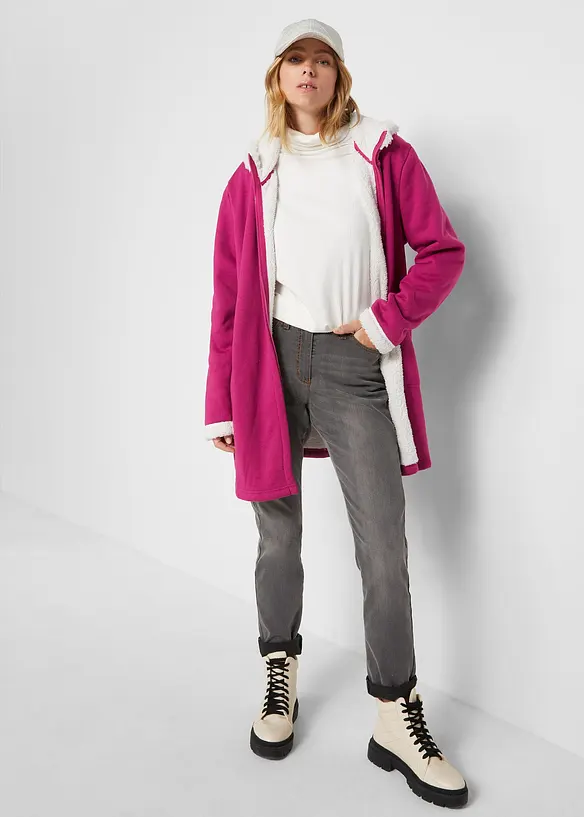 Felpa con zip e cappuccio in pile teddy, bonprix