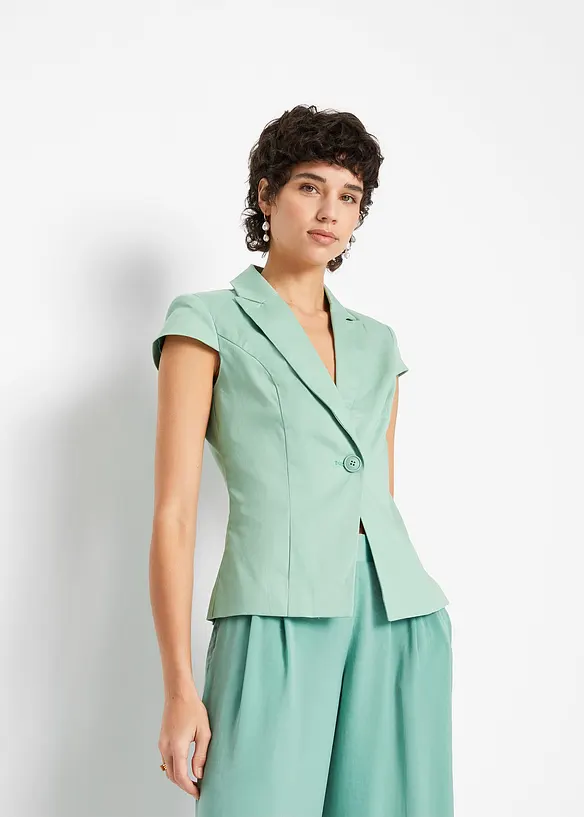 Blazer a maniche corte in satin di cotone, bonprix