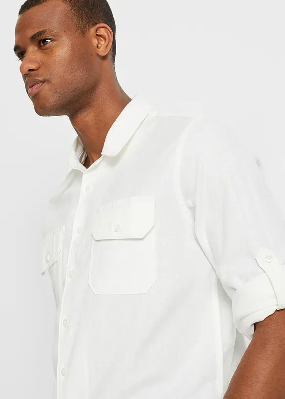 Camicia a maniche lunghe arrotolabili in misto lino, bonprix