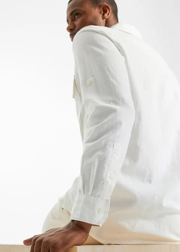 Camicia a maniche lunghe arrotolabili in misto lino, bonprix