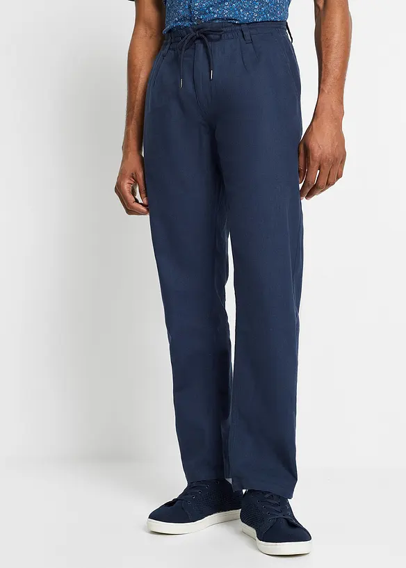 Pantaloni in misto lino con elastico in vita relaxed fit, straight, bonprix