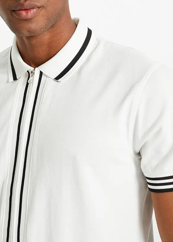 Polo in piquet di puro cotone con cerniera, bonprix