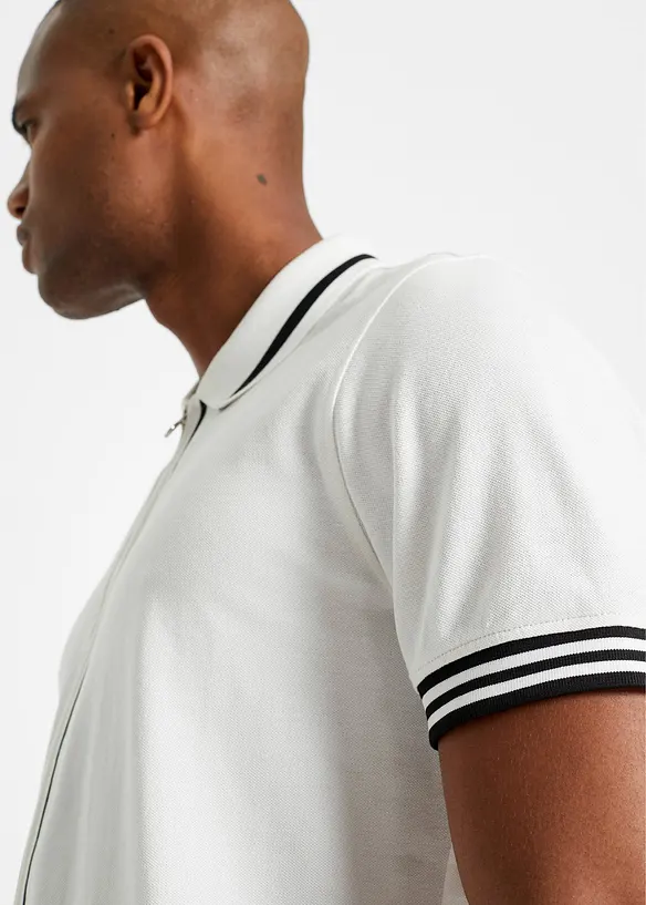 Polo in piquet di puro cotone con cerniera, bonprix