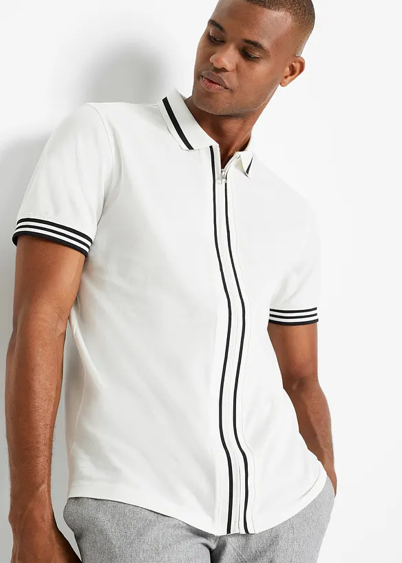 Polo in piquet di puro cotone con cerniera, bonprix