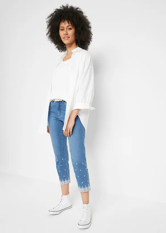 Jeans cropped straight, a vita media, bonprix