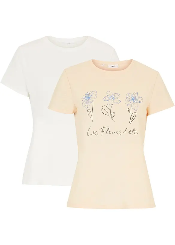 T-shirt basic con stampa (pacco da 2), bonprix