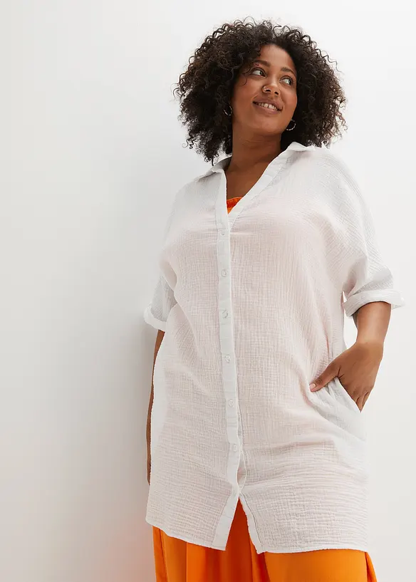 Camicia lunga oversize in mussola di cotone, bonprix
