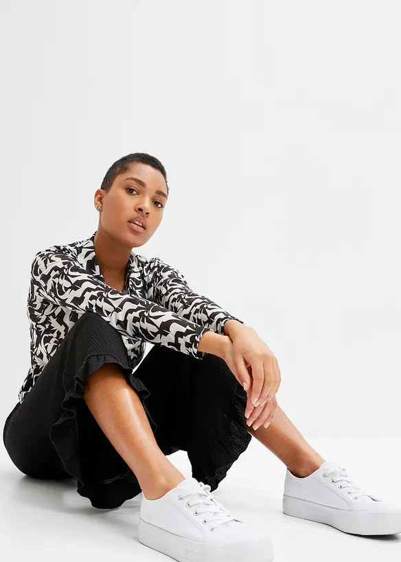Pantaloni in crêpe strutturato con elastico in vita, bonprix