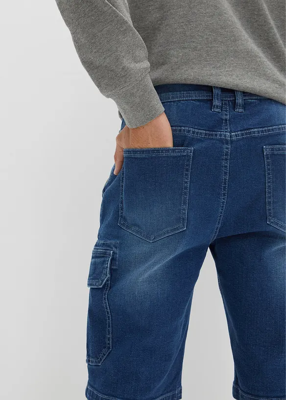 Bermuda di jeans cargo elasticizzati, regular fit, bonprix