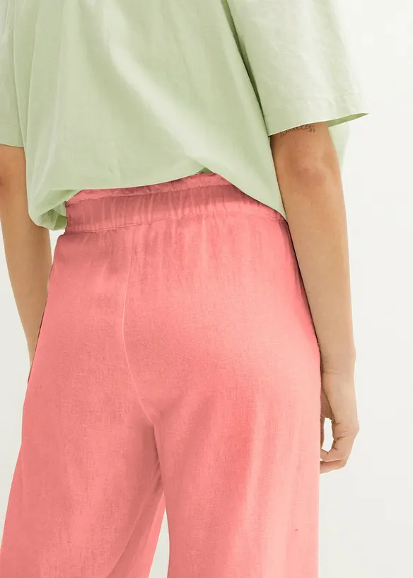 Pantaloni culotte cropped in misto lino leggero, bonprix