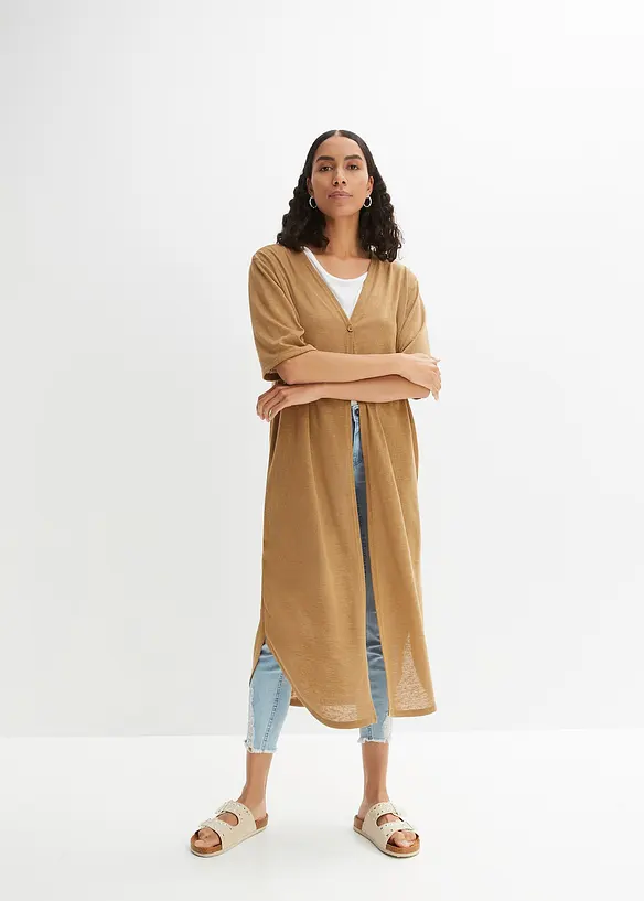Cardigan lungo effetto lino, bonprix