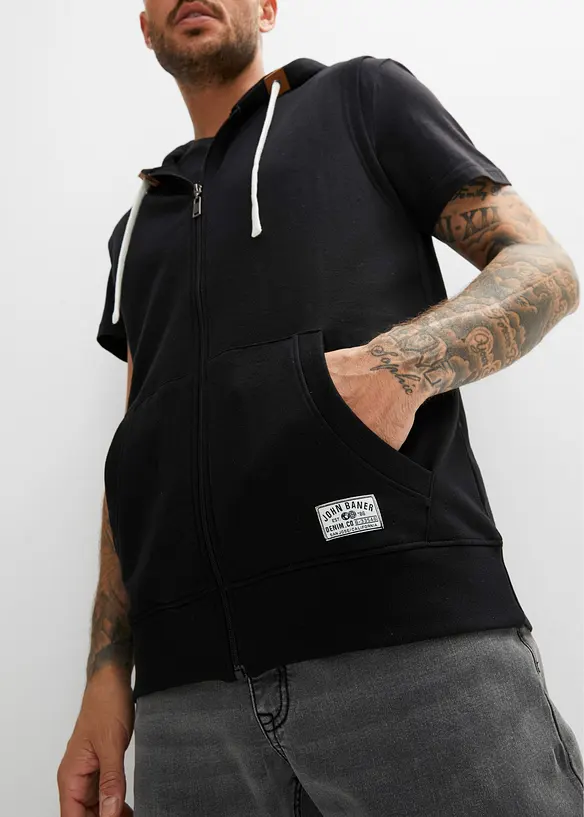 Gilet in felpa con cappuccio in misto cotone morbido, bonprix