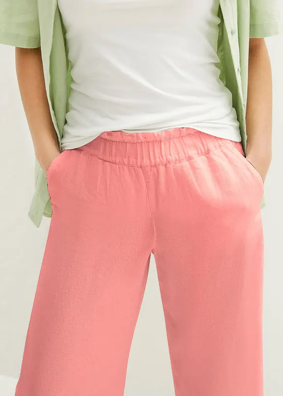 Pantaloni culotte cropped in misto lino leggero, bonprix