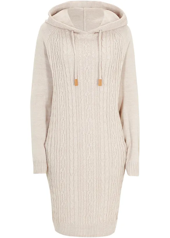 Abito in maglia a trecce con cappuccio, bonprix