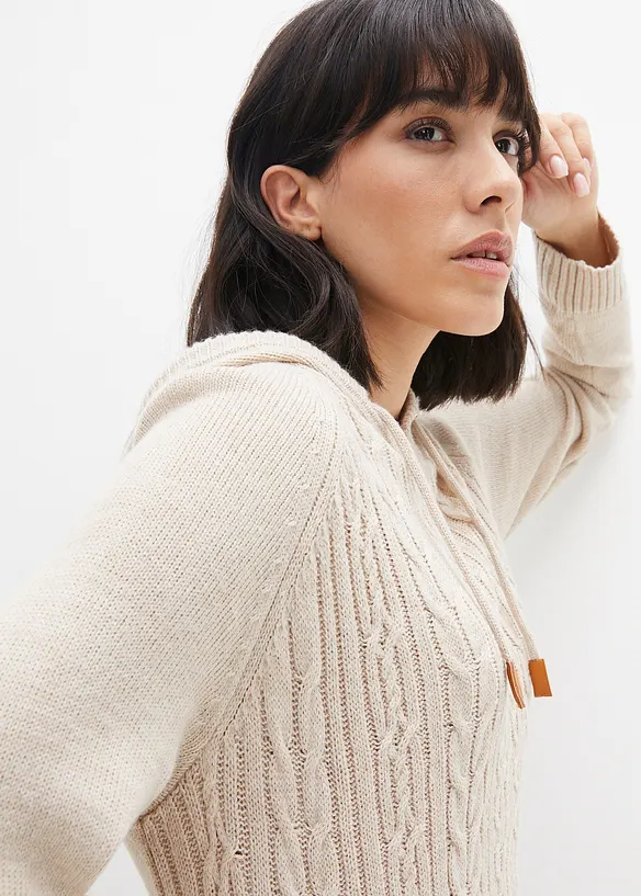 Abito in maglia a trecce con cappuccio, bonprix