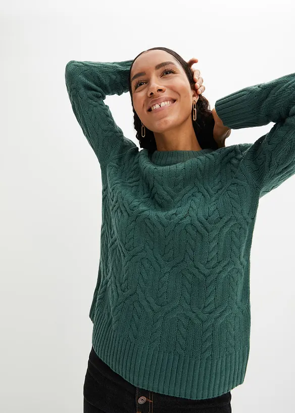 Maglione a scollo rotondo con lavorazione a trecce, bonprix