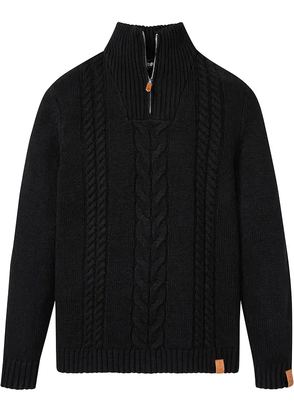 Maglione in filato grosso con zip e lavorazione a trecce, bonprix