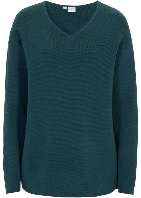 Maglione a coste Milano con scollo a V, bonprix