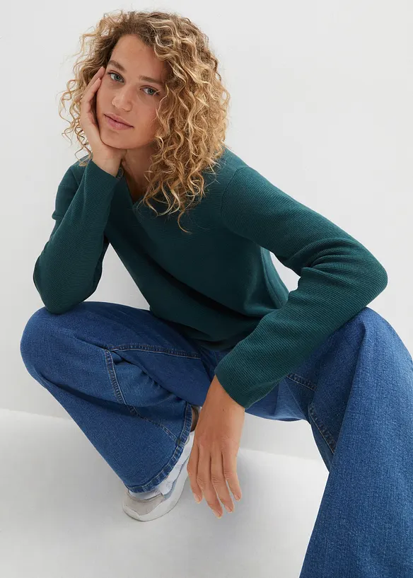 Maglione a coste Milano con scollo a V, bonprix