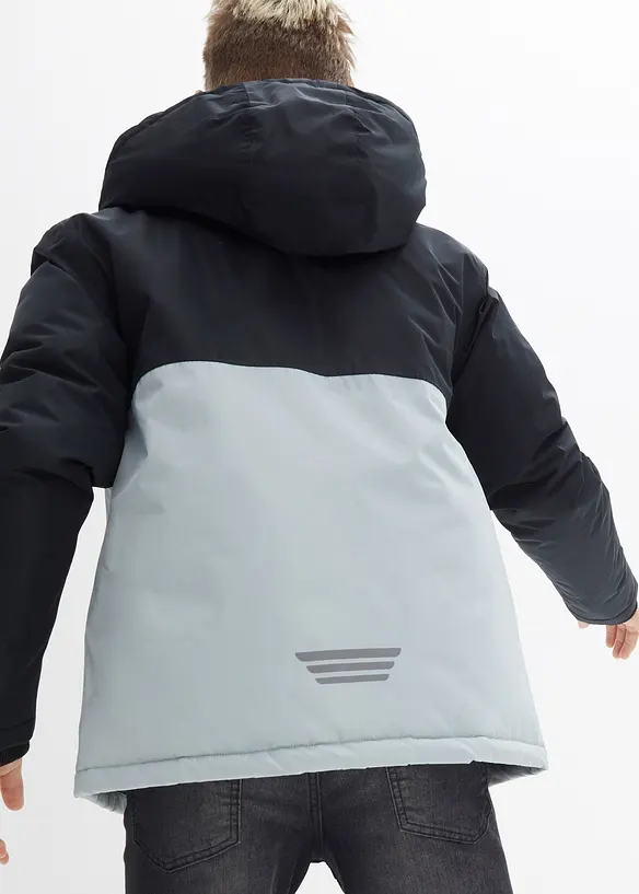 Giacca invernale impermeabile con cappuccio in color block, bonprix