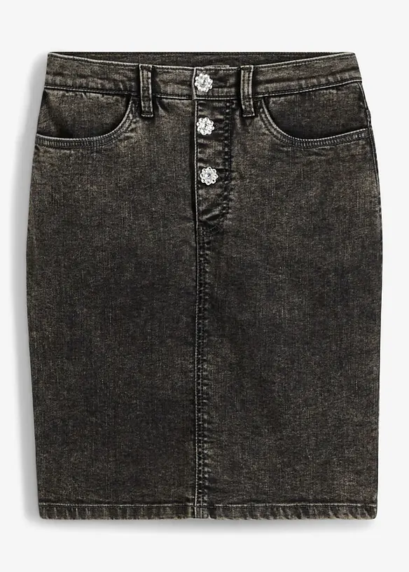 Gonna di jeans con bottoni gioiello, bonprix