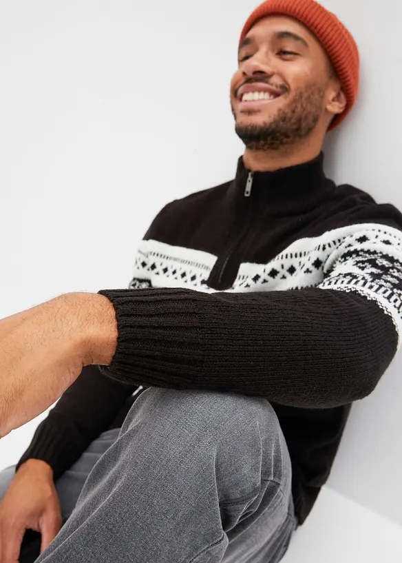 Maglione norvegese con collo e zip, bonprix
