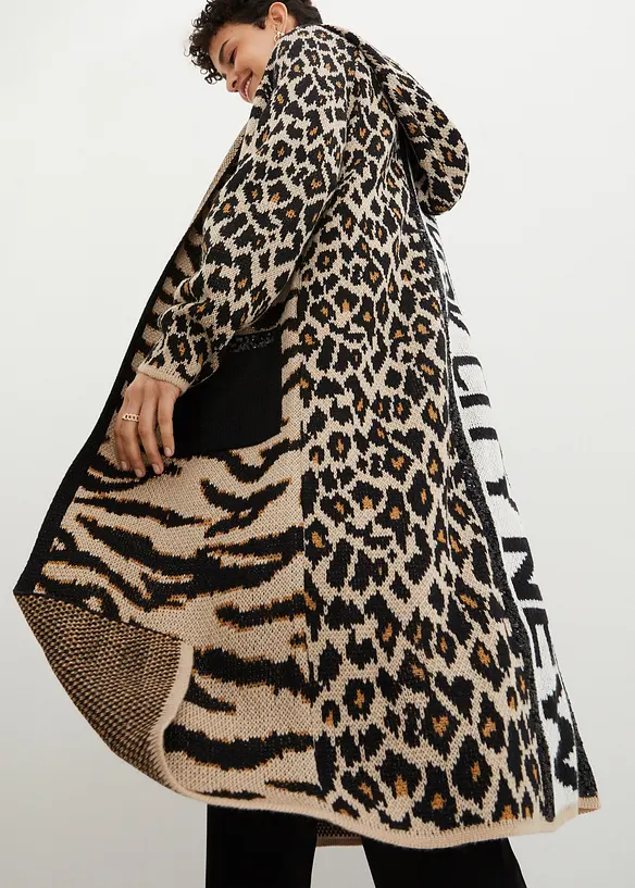 Maxi cardigan con paillettes e cappuccio, bonprix