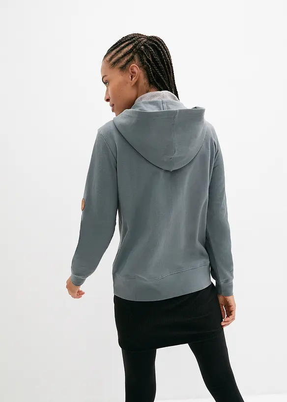 Felpa con zip e cappuccio in puro cotone, bonprix