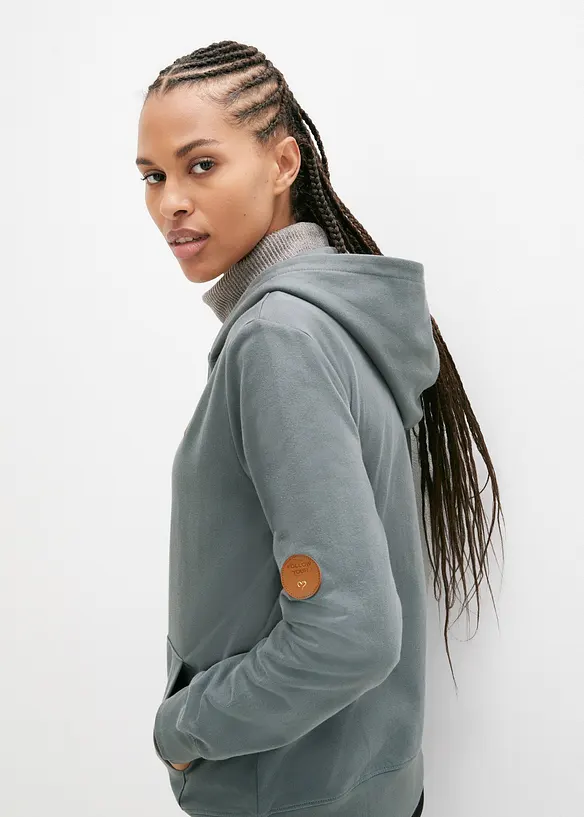 Felpa con zip e cappuccio in puro cotone, bonprix