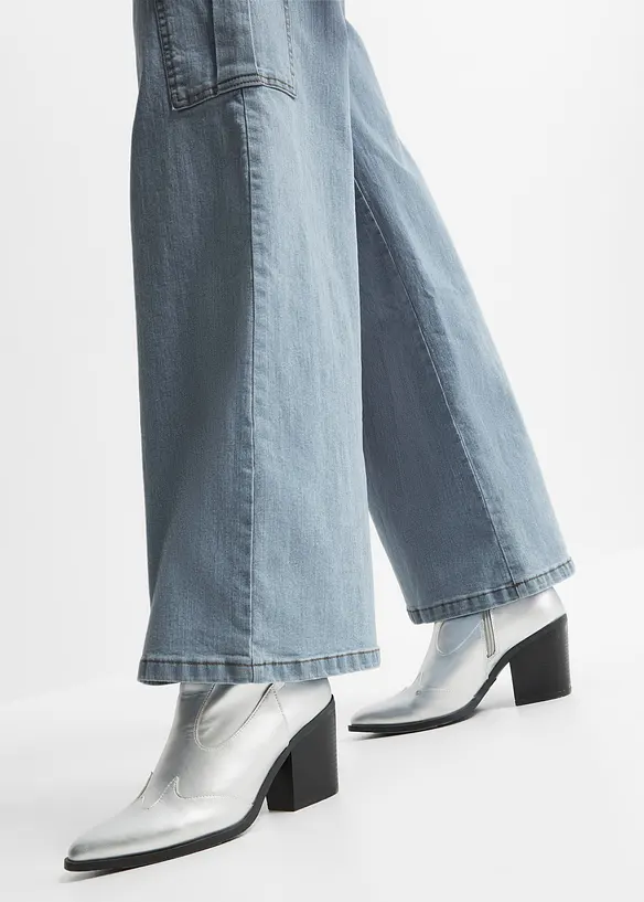 Jeans cargo wide leg, vita media, bonprix