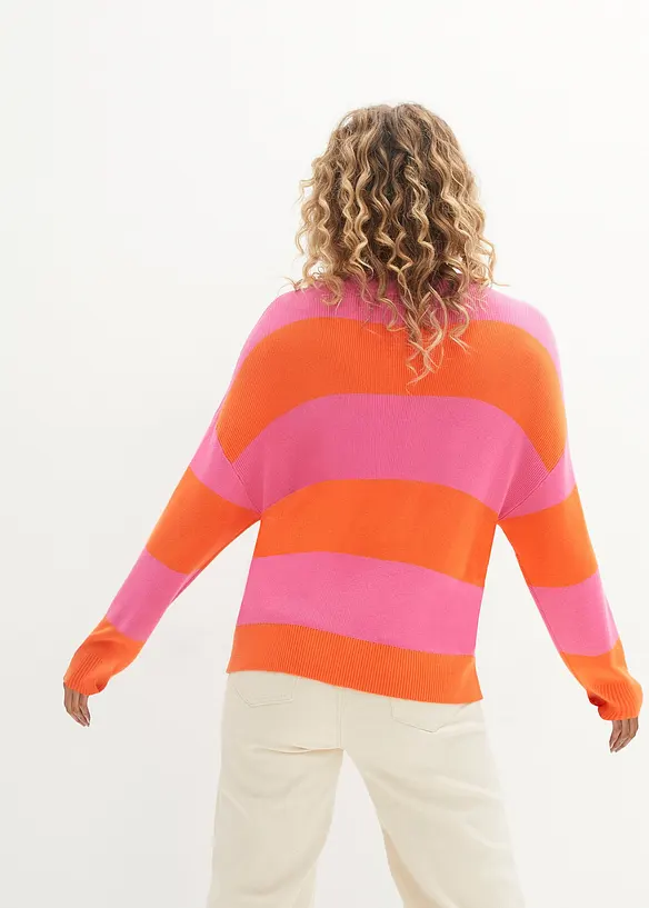 Maglione con scollo rotondo in maglia fine color block, bonprix