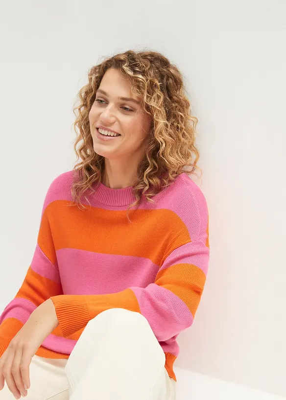 Maglione con scollo rotondo in maglia fine color block, bonprix