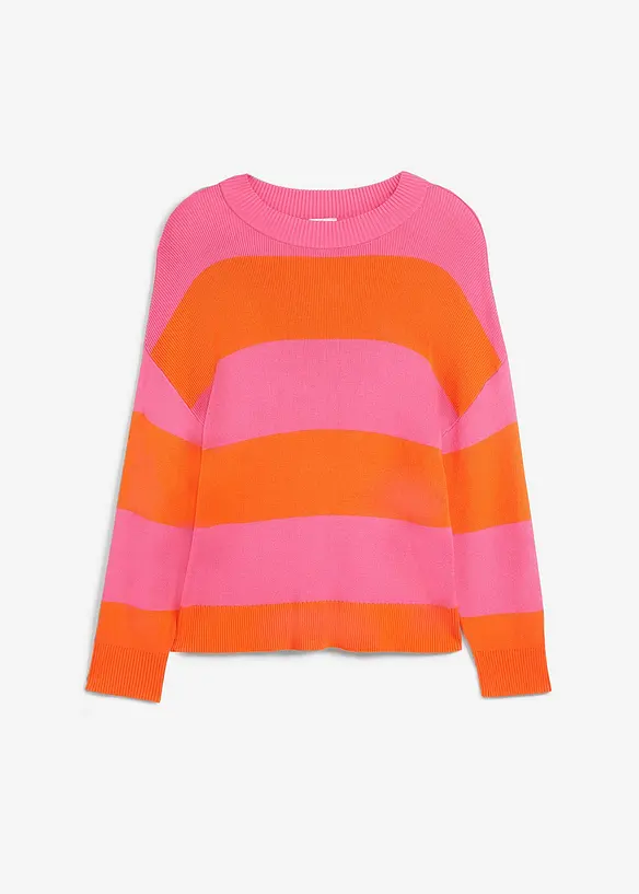 Maglione con scollo rotondo in maglia fine color block, bonprix