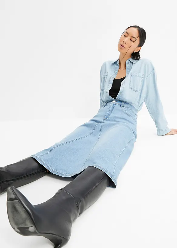 Gonna di jeans elasticizzata a vita alta, bonprix