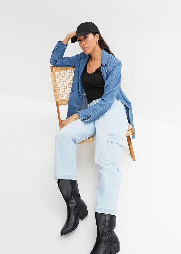Jeans elasticizzati cargo, mid waist, bonprix