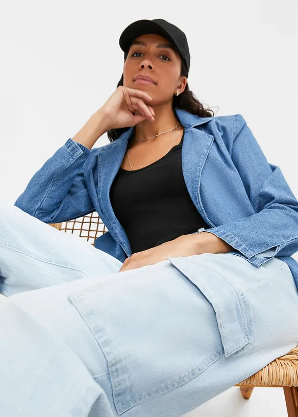Jeans elasticizzati cargo, mid waist, bonprix