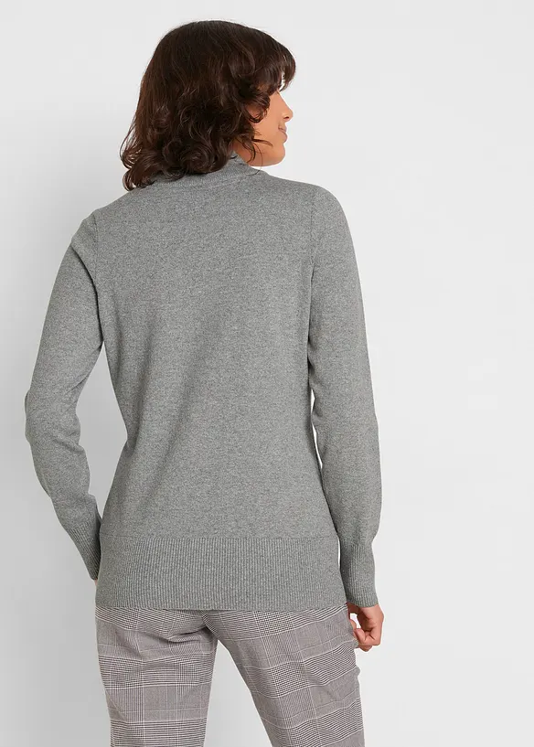 Maglione basic in filato fine con collo dritto e cotone riciclato, bonprix