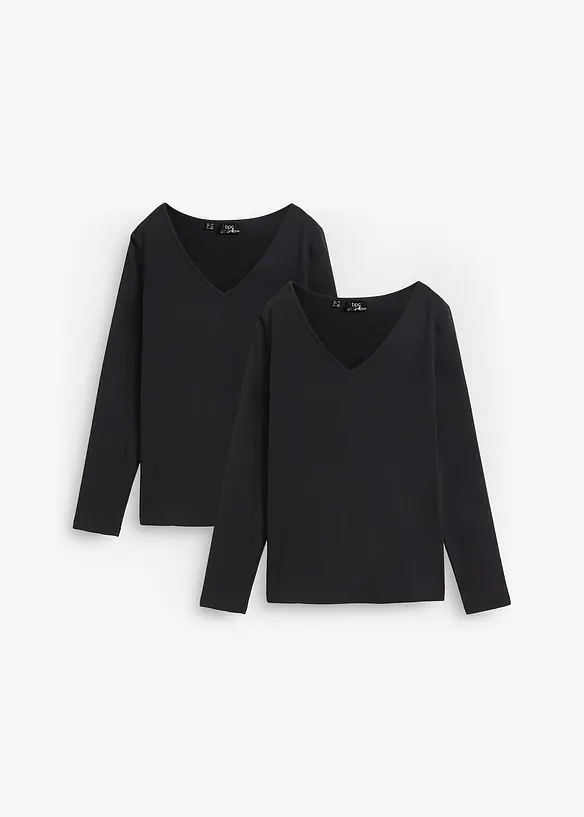 Maglia a maniche lunghe aderente (pacco da 2), bonprix