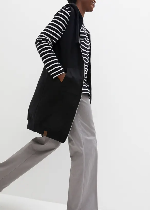 Gilet lungo in felpa con cappuccio, bonprix