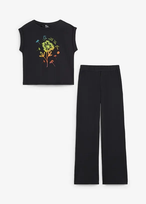 T-shirt e leggings flared con cotone biologico (set 2 pezzi), bonprix