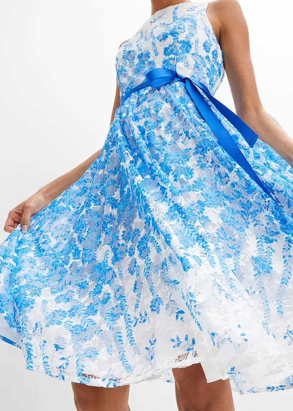 Abito in pizzo con cintura in satin da annodare, bonprix