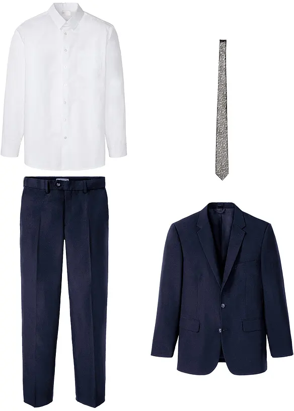Completo (4 pezzi) giacca, pantaloni, camicia, cravatta, regular fit, bonprix